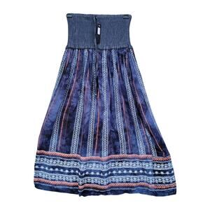 NWT New C Mode Womens S/M 100% Polyester Patterned Smocked Halter A Line Dress